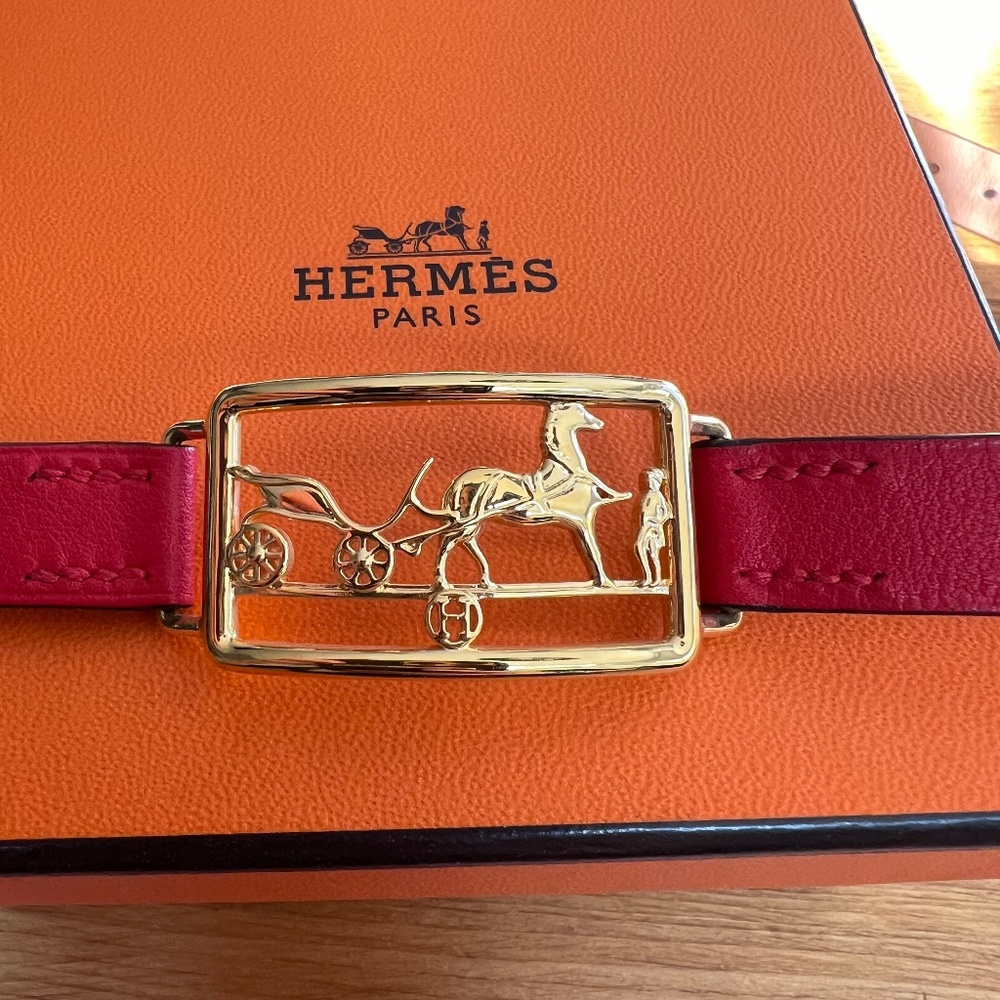 Hermès Caleche Double Tour Bracelet - Rouge de Coeur, Gold-Plated